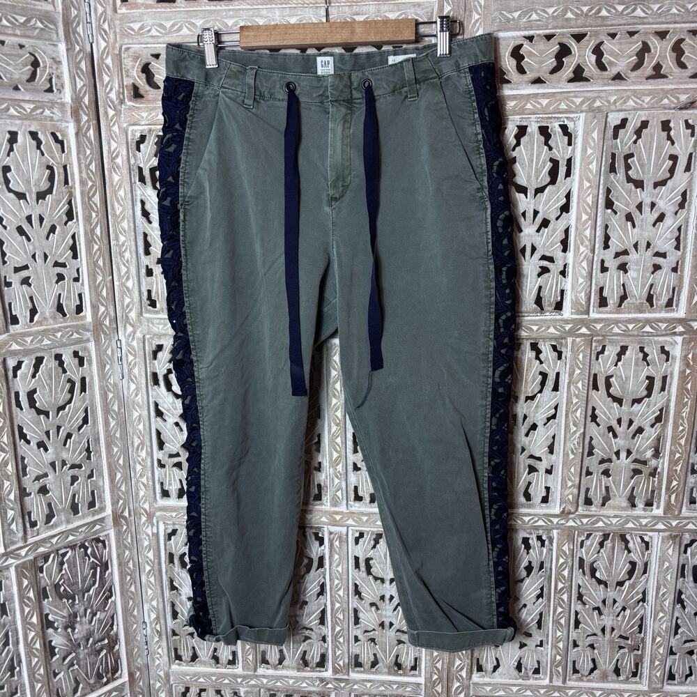 Gap For Good Girlfriend Khaki Chino Pants Olive Green Blue Crotchet Boho Lace 12